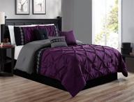 queen size all-season bedding-down alternative comforter set in dark purple/grey/black with double-needle stitch pinch pleat and embroidery logo