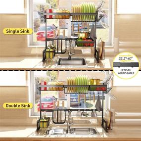 img 3 attached to 🧽 Adjustable Over-The-Sink Dish Drying Rack (32" to 40"), SAYZH 2-Tier Large Dish Rack Drainer Shelf - Kitchen Organizer Storage Dryer Space Saver with Cup Holder & Utensil Holder - Black