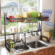 🧽 adjustable over-the-sink dish drying rack (32" to 40"), sayzh 2-tier large dish rack drainer shelf - kitchen organizer storage dryer space saver with cup holder & utensil holder - black логотип