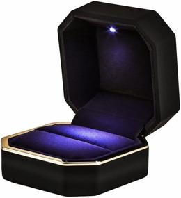 img 4 attached to 🌹 AVESON Luxury Velvet Ring Box with LED Light - Ideal for Wedding Proposal & Engagement Gifts, Black