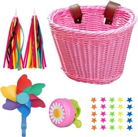 img 4 attached to Pink Adjustable Front Handlebar Bike Basket with Streamers Set, Bell, Windmill, Wheel Beads - DIY Bicycle Decoration Kit for Girls - Perfect Gift