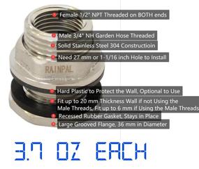 img 3 attached to 🔩 RAINPAL SSBF020 Stainless Steel 304 Bulkhead Tank Fitting (Double Female 1/2” NPT & Male 3/4” NH Garden Hose Threaded) (1)