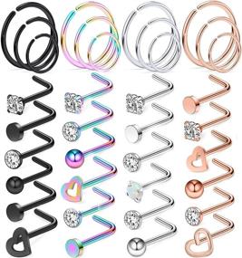 img 3 attached to 👃 Yaalozei 18g 20g 22g Stainless Steel Nose Rings Hoop Studs | Nose Piercing Jewelry for Men & Women - Silver Rose Gold Black Rainbow Options