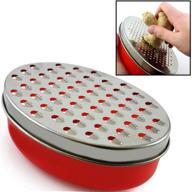 highly efficient cheese grater citrus lemon zester with food storage container & lid - ideal for hard parmesan or soft cheddar cheeses, ginger, vegetables, butter, chocolate & nutmeg (red) logo