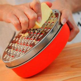 img 2 attached to Highly Efficient Cheese Grater Citrus Lemon Zester with Food Storage Container & Lid - Ideal for Hard Parmesan or Soft Cheddar Cheeses, Ginger, Vegetables, Butter, Chocolate & Nutmeg (Red)