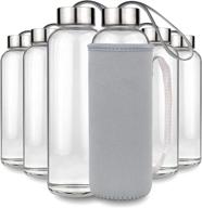 teikis 6 pack glass water bottles - clear 18 oz bottles with caps and protective sleeves - ideal for juicing, smoothies, and more! logo