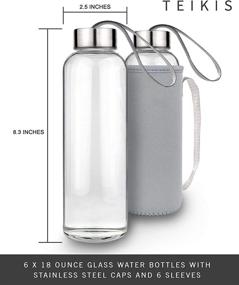 img 3 attached to Teikis 6 Pack Glass Water Bottles - Clear 18 oz Bottles with Caps and Protective Sleeves - Ideal for Juicing, Smoothies, and More!