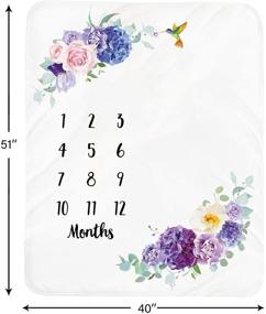 img 1 attached to Personalized Floral Baby Monthly Milestone Blanket for Girls - Soft Plush Fleece Newborn Month Blanket Photography Background Prop with Flower Design, Wreath Headband Included - Large Size 51''x40''