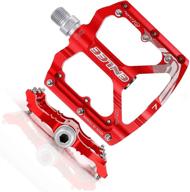 🚲 matykit s shape mountain bike pedals: lightweight, specialized 9/16" ud bearings, ultra strong colorful cnc machined alloy bicycle pedal, non-slip, anodizing sealed 3-bearing cycling pedals (red) logo