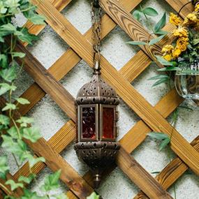 img 1 attached to 🕯️ Nuptio Handmade Bronze Metal Hanging Hexagon Moroccan Candle Lantern Holders - Decorative Tea Light Holder with Red and Purple Glass accents, Perfect Gift & Decor Item Duo