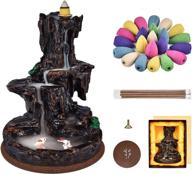 mountain river backflow incense burner with waterfall fountain, home decor & yoga aromatherapy, including 120 backflow incense cones and 30 incense sticks - brown логотип