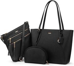 img 4 attached to Stylish 3-piece Handbag Set: Tote, Shoulder Bag, Satchel for Women in a Hobo Design