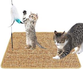 img 4 attached to 🐱 JOEJOY Cat Scratch Pad with Feather Wand Toys: Wall Mounted 23.6 X 15.7 Inch Natural Sisal Scratching Mat to Protect Furniture and Carpets