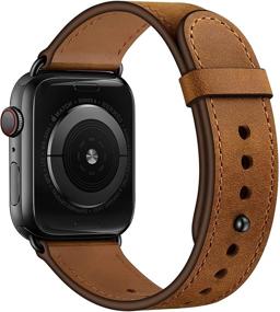 img 3 attached to 👨 Ремешки из натуральной кожи OUHENG для Apple Watch SE Series 7 6 5 4 3 2 1 - Ретро коричневый/черный (45мм 44мм 42мм)