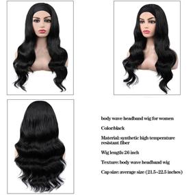 img 3 attached to 👩 Synthetic Long Wave Headband Wig for Women - Natural Black Body Wave Headband Wig for Daily Use (26 Inch)