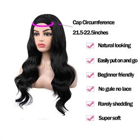 img 2 attached to 👩 Synthetic Long Wave Headband Wig for Women - Natural Black Body Wave Headband Wig for Daily Use (26 Inch)