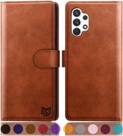 📱 rfid blocking leather wallet case for samsung galaxy a32 5g - suanpot flip folio book phone case with credit card holder and shockproof cover, ideal for men and women (light brown) logo