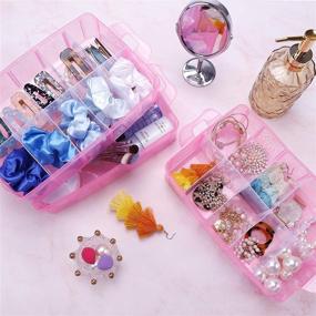 img 1 attached to 🎨 SGHUO 3-Tier Pink Craft Storage Container Box - Stackable Organizer with Dividers for Art Supplies, Fuse Beads, Washi Tapes, Beads, Hair Accessories, Nail - 9.5X6.5X7.2inch