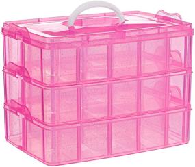 img 4 attached to 🎨 SGHUO 3-Tier Pink Craft Storage Container Box - Stackable Organizer with Dividers for Art Supplies, Fuse Beads, Washi Tapes, Beads, Hair Accessories, Nail - 9.5X6.5X7.2inch