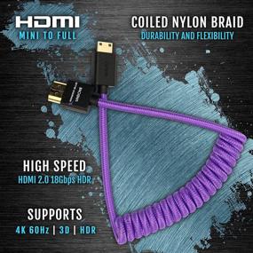 img 3 attached to 💜 Кондор Синий Джеральд Раскручивающийся мини HDMI на полный HDMI спиральный кабель, 2.0 высокоскоростной 4K 3D HDR нейлоновый оплетенный для мониторов кино на камере, 3840 x 2160-60 Гц, 12-24 дюйма, Фиолетовый