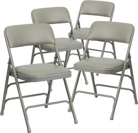 img 3 attached to Enhanced SEO: 4-Pack HERCULES Series Gray Vinyl Metal Folding Chair with Curved Triple Bracing & Double Hinge