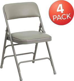 img 2 attached to Enhanced SEO: 4-Pack HERCULES Series Gray Vinyl Metal Folding Chair with Curved Triple Bracing & Double Hinge