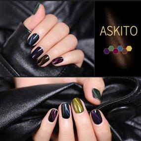 img 2 attached to 🌈 ASKITO Cat Eye Gel Nail Polish Set Kit 6 PCS, Chameleon Magnetic Galaxy Glitter Galactic Effect for Spring Summer, UV LED Soak Off Gel Manicure Kit with Magnet Stick, Yellow Blue Green Purple Brown Gel Polish