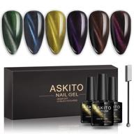 🌈 askito cat eye gel nail polish set kit 6 pcs, chameleon magnetic galaxy glitter galactic effect for spring summer, uv led soak off gel manicure kit with magnet stick, yellow blue green purple brown gel polish logo