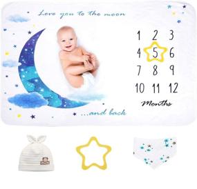 img 4 attached to Unisex Baby Monthly Milestone Blanket Set - Growth Chart Nursery Blanket for Newborns, Baby Shower Gift - Includes Bandana Drool Bib & Baby Hat
