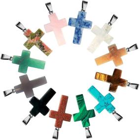 img 3 attached to 💎 Natural Stone Cross Pendant Set: 12PCS Healing Crystal Quartz Chakra Reiki Gemstone Charms - Ideal for DIY Necklace Jewelry Making (Assorted Colors)