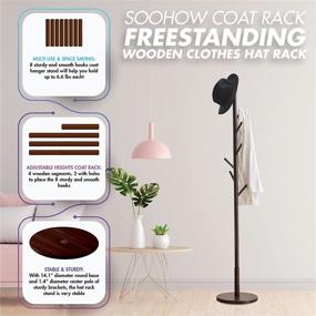 img 1 attached to 🧥 Soohow Freestanding Wooden Coat Rack with 8 Hooks and Stable Round Base - Corner Parlor Floor Standing Clothes & Hat Rack for Home or Office