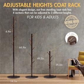 img 2 attached to 🧥 Soohow Freestanding Wooden Coat Rack with 8 Hooks and Stable Round Base - Corner Parlor Floor Standing Clothes & Hat Rack for Home or Office