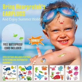 img 1 attached to Swimming Kids Ear Plugs - Hearprotek 2 Pairs of Soft Silicone Reusable Kids Swim Earplugs for Water Sport Activities & Bathing | Includes Free Temporary Tattoos | Color: Green