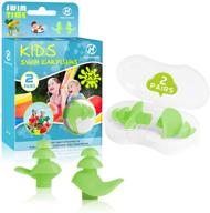 swimming kids ear plugs - hearprotek 2 pairs of soft silicone reusable kids swim earplugs for water sport activities & bathing | includes free temporary tattoos | color: green logo