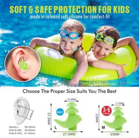 img 2 attached to Swimming Kids Ear Plugs - Hearprotek 2 Pairs of Soft Silicone Reusable Kids Swim Earplugs for Water Sport Activities & Bathing | Includes Free Temporary Tattoos | Color: Green