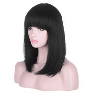 stylish 15 inch short straight black bob wig with bangs - natural heat resistant synthetic hair for women logo