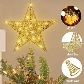 img 2 attached to 🎄 Raxurt Christmas Tree Topper: 40 LED USB Lighted Star with Remote Control - Gold, 11IN - Perfect Indoor Home Decor!
