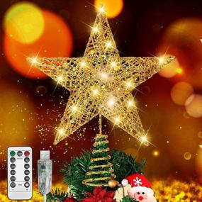 img 4 attached to 🎄 Raxurt Christmas Tree Topper: 40 LED USB Lighted Star with Remote Control - Gold, 11IN - Perfect Indoor Home Decor!