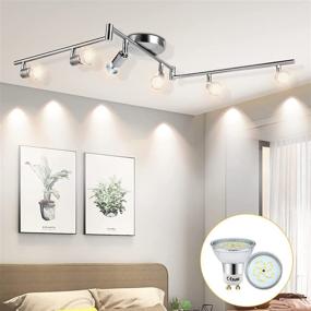 img 4 attached to 💡 HURYEE Track Lighting Kit: 6 Head GU10 Socket Ceiling Spot Lights for Kitchen, Hallway, Bedroom - Foldable, Directional Accent Lamp Fixture