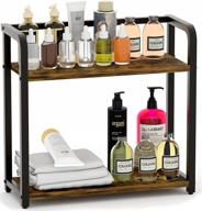 🏺 eknitey rustic brown spice rack organizer for countertop - 2 tier wooden shelf for kitchen, bathroom, and office logo