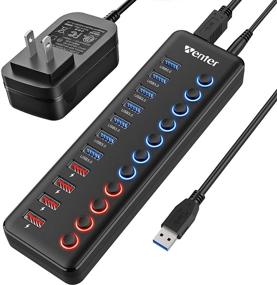 img 4 attached to WENTER Powered USB 3.0 Hub - 11-Port Data Hub Splitter with On/Off Switches - Compatible with Windows, Mac, Chrome, Linux - Includes Power Adapter and 7 USB3.0 Ports + 4 Charging Ports