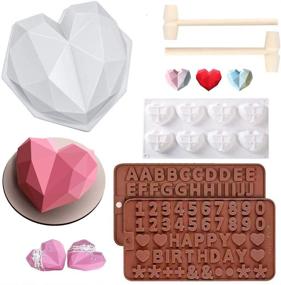 img 4 attached to 8-Ячеечная 3D алмазно-сердечная силиконовая форма для выпечки тортов с шоколадным муссом - нелипкая форма для мастики, формы для шоколадных букв и цифр с деревянными молотками - идеально подходит для приготовления шоколада на День Святого Валентина