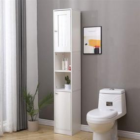 img 2 attached to Raintain Freestanding Storage Cabinet - Bathroom Cabinet with 2 Open Shelves and Cupboard, Ivory White - Floor Cabinet for Living Room, Kitchen, Study, Entryway