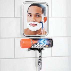 img 2 attached to 🪞 mDesign Large Modern Metal Suction Shaving Mirror: Ideal Bathroom Shower and Tub Center with Shaving Cream and Razor Holders - Polished