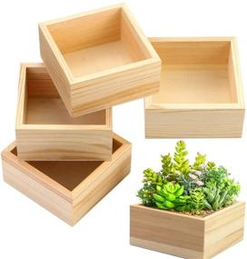 img 4 attached to Fireboomoon Set of 4 Unfinished Wooden Boxes - Rustic Small Square Storage Containers 🔥 for DIY Crafts, Collectibles, Home Decor, Succulent Pots - Ideal for Desktop Drawers and Venue Décor