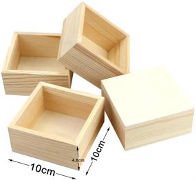 img 3 attached to Fireboomoon Set of 4 Unfinished Wooden Boxes - Rustic Small Square Storage Containers 🔥 for DIY Crafts, Collectibles, Home Decor, Succulent Pots - Ideal for Desktop Drawers and Venue Décor