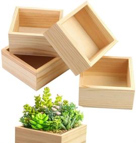 img 2 attached to Fireboomoon Set of 4 Unfinished Wooden Boxes - Rustic Small Square Storage Containers 🔥 for DIY Crafts, Collectibles, Home Decor, Succulent Pots - Ideal for Desktop Drawers and Venue Décor