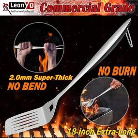 img 3 attached to 🔥 18-inch Extra-Long BBQ Grill Tools Set by Leonyo - Extra-Thick Stainless Steel Utensils, Spatula, Fork, Tong, Basting Brush for Men - Dishwasher Safe - Black - Gift Box Packaging