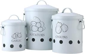 img 4 attached to 🥔 G.a HOMEFAVOR Antique Cream Vintage Potato Onion Kitchen Storage Canisters Jars Pots Containers Set of 3 – Potato, Garlic Bin Caddy, with Aerating Tin Storage Holes & Metal Lid