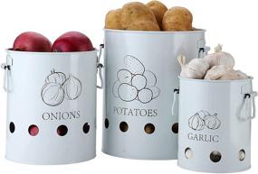 img 3 attached to 🥔 G.a HOMEFAVOR Antique Cream Vintage Potato Onion Kitchen Storage Canisters Jars Pots Containers Set of 3 – Potato, Garlic Bin Caddy, with Aerating Tin Storage Holes & Metal Lid